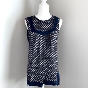 Marc Jacobs Navy Beige Dot Tunic Top Shirt L